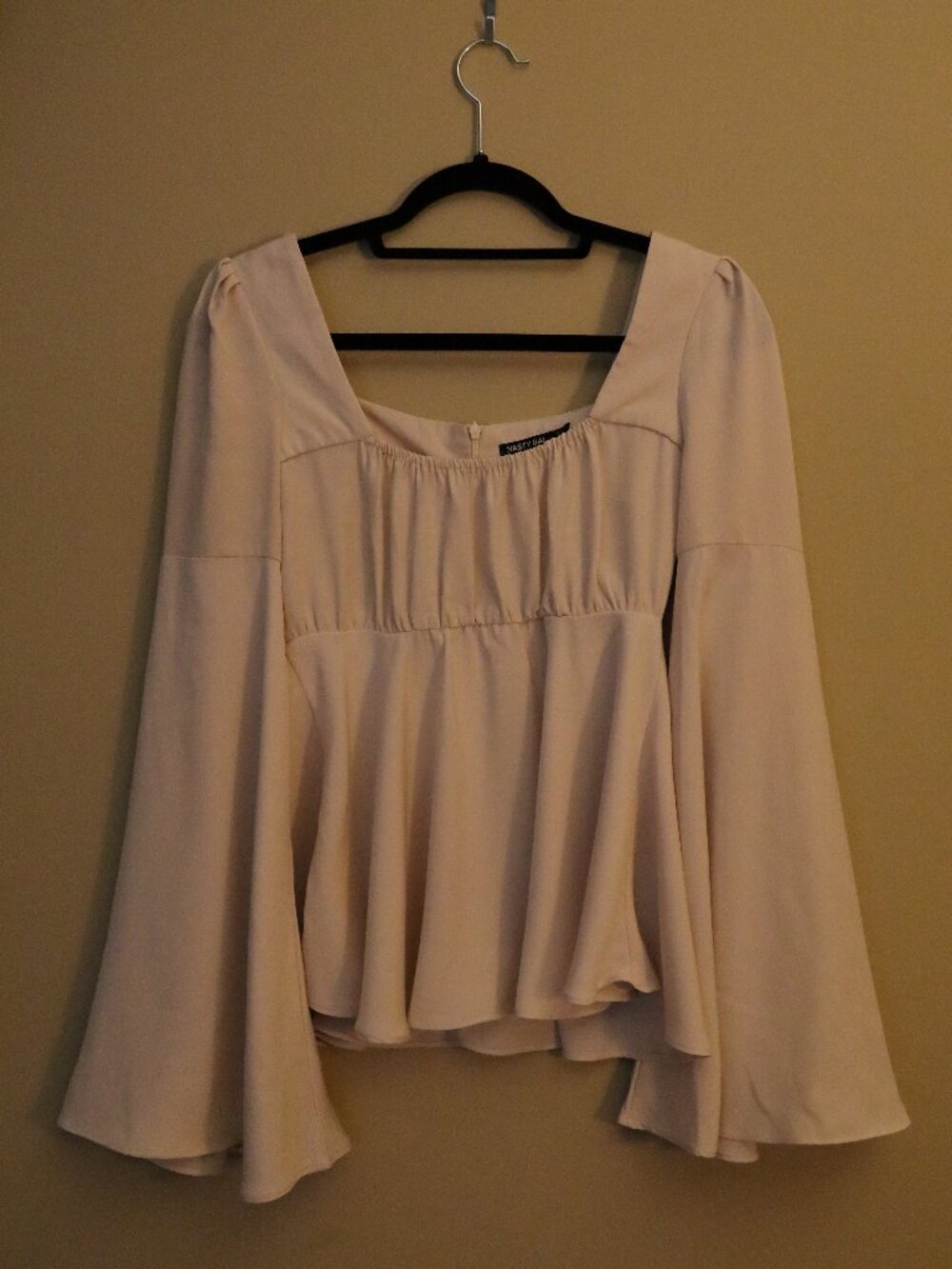 Nasty Gal Pale Pink Bell Sleeve Peplum Top